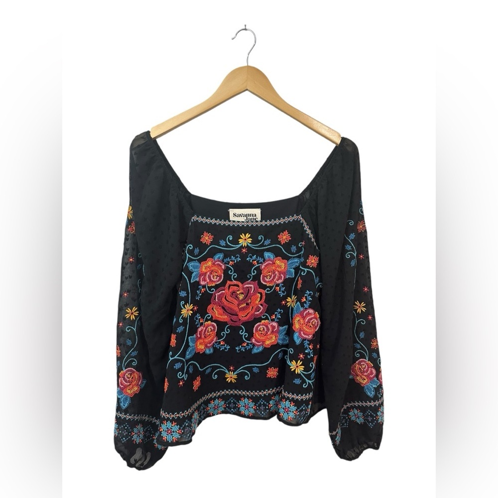 Rose Embroidered Blouse | Long Sleeve | Unique | Boutique | Size Medium Womens - Picture 2 of 6